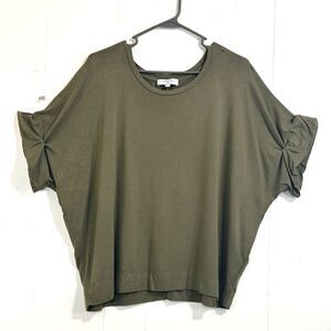 Habitual Top Size Large Olive Green Dolman Ruched Short Sleeve Top Lounge Soft